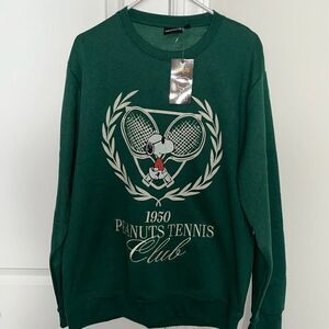 New Men’s Peanuts Snoopy Tennis Club 1950 Retro Sweater Green Sweatshirt XL NWT